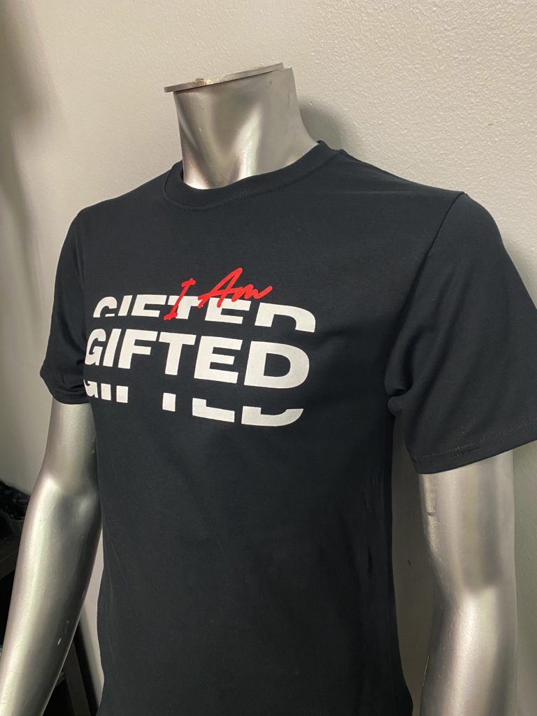 I am gifted two color screen print on a black t - shirt